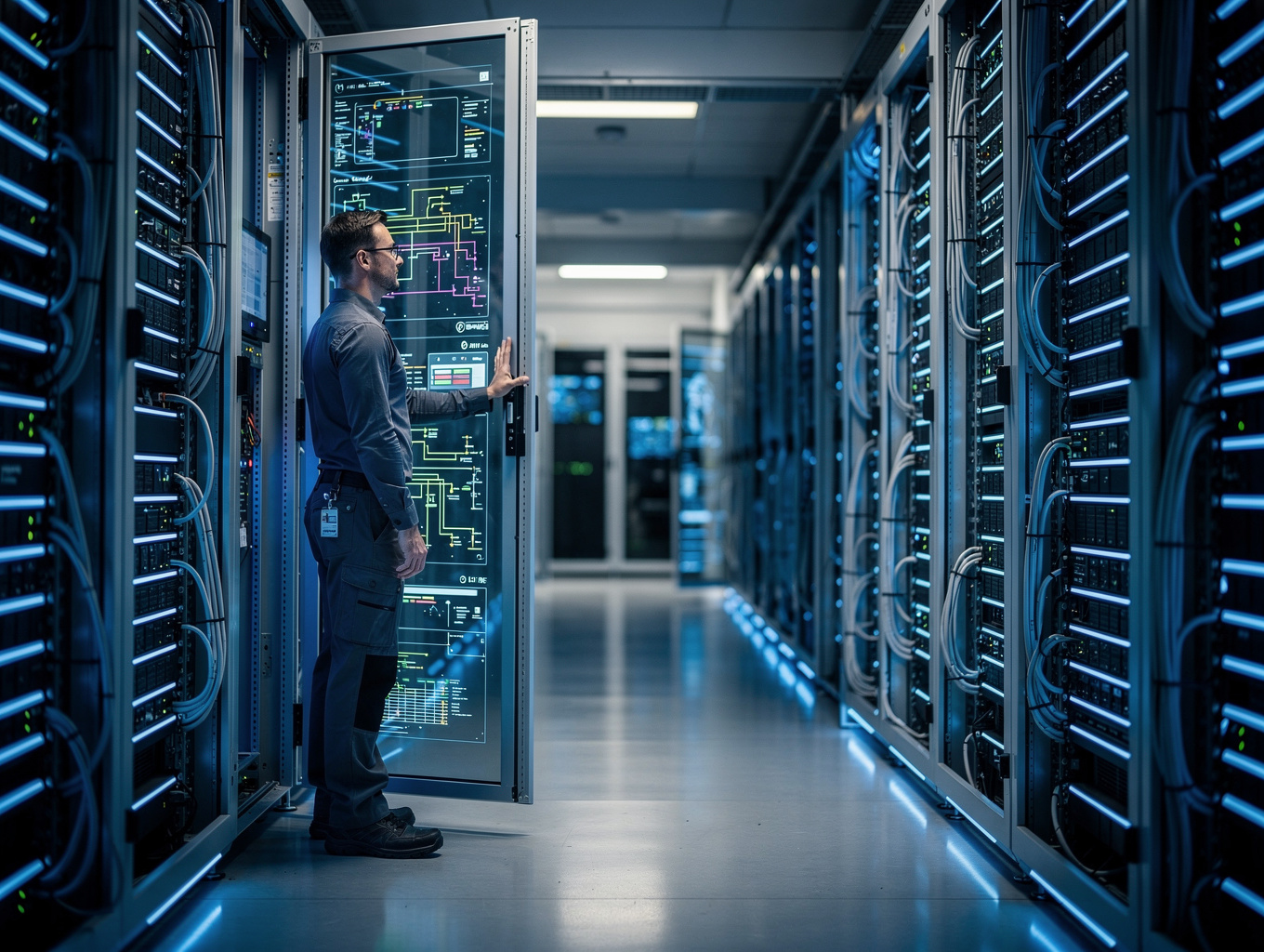 Engineers mapping out network topology