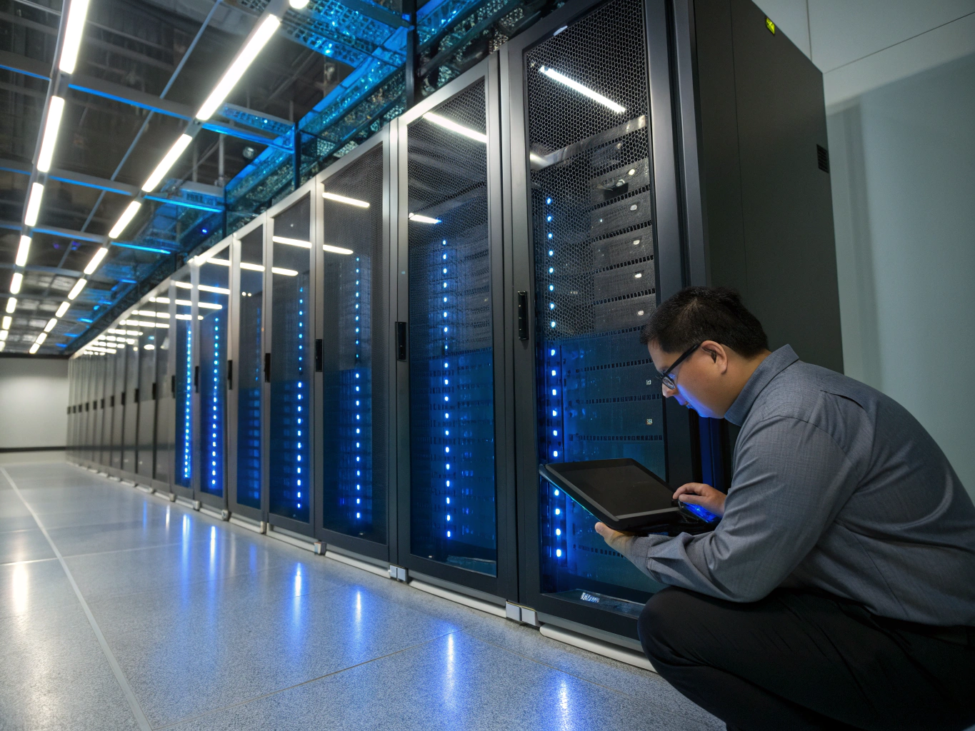 High-performance Linux server rack in a secure data center