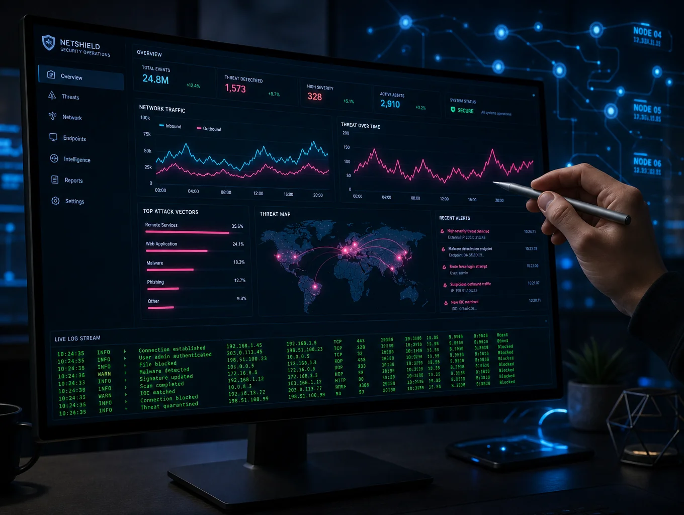 Network traffic visualization on a monitor