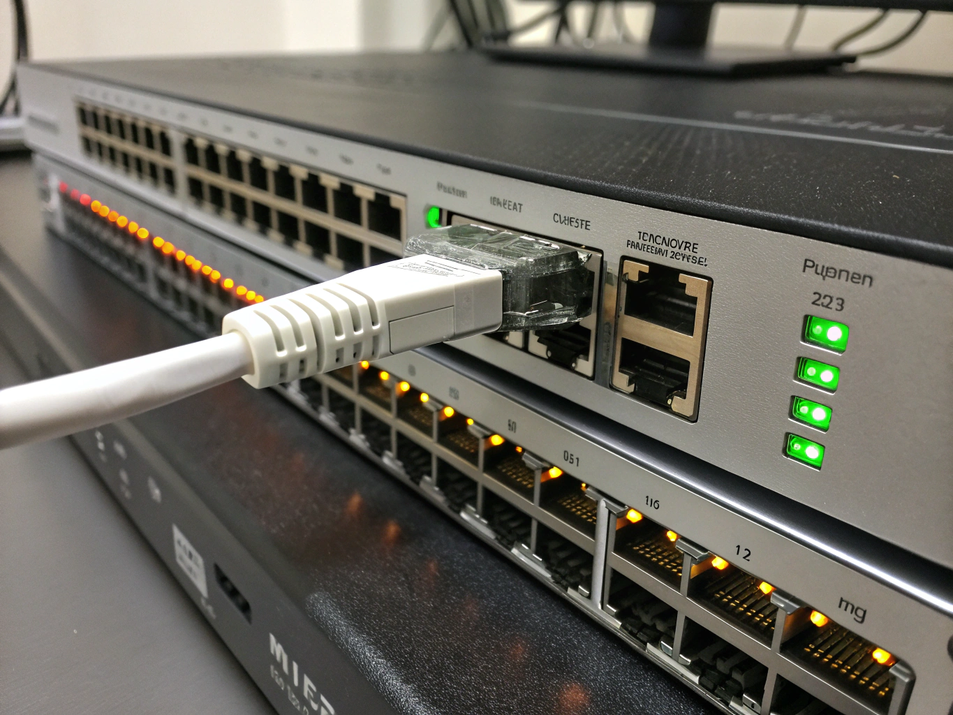 Macro shot of network switch ports